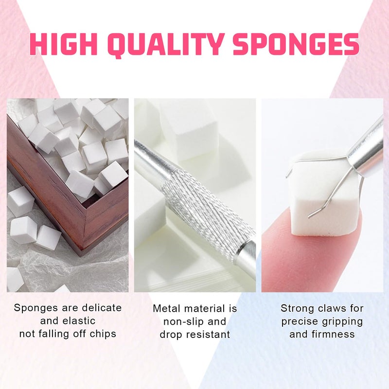 Karroy Soft Sponges for Painting Nail Gel with Grabber, Professional Grabbing Tools for Ombre Gradient Painting Gel Nails Sponges Patting Brush (100PCS Sponges & Grabber) - Image 3